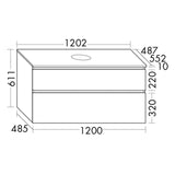 burgbad Lin20 Waschtischunterschrank mit Konsolenplatte 120 cm, 2 Auszüge, Beckenausschnitt mittig