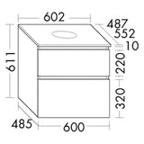 burgbad Lin20 Waschtischunterschrank mit Konsolenplatte 60 cm, 2 Auszüge, Beckenausschnitt mittig