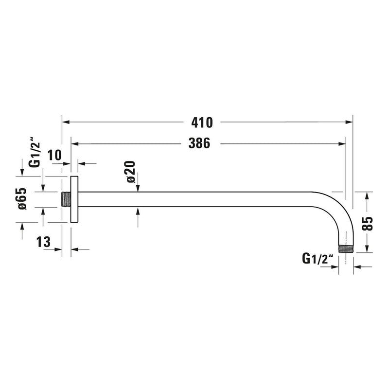 Duravit Brausearm gebogen 41 cm, mit eckiger Rosette