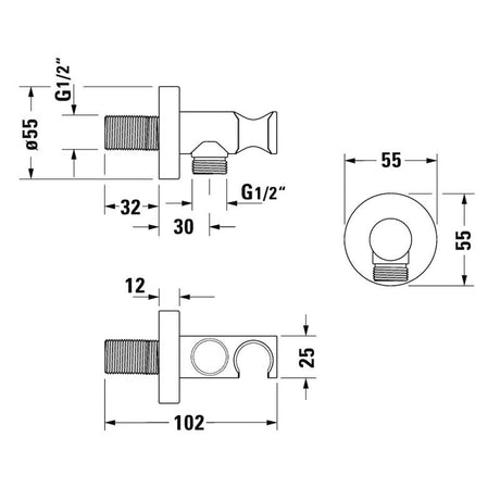 Duravit Wandanschlussbogen mit Brausehalter mit runder Rosette