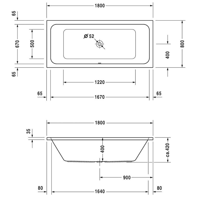 Duravit D-Code Rechteck-Badewanne 180 x 80 cm mit Mittelablauf