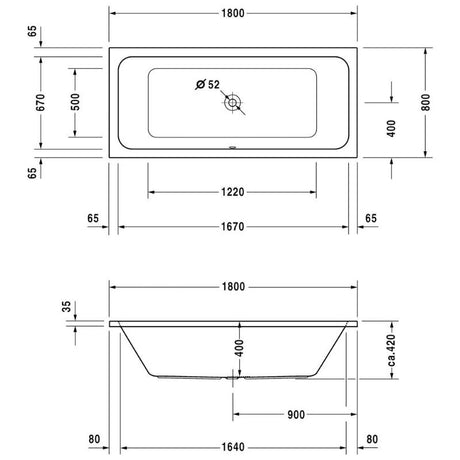 Duravit D-Code Rechteck-Badewanne 180 x 80 cm mit Mittelablauf