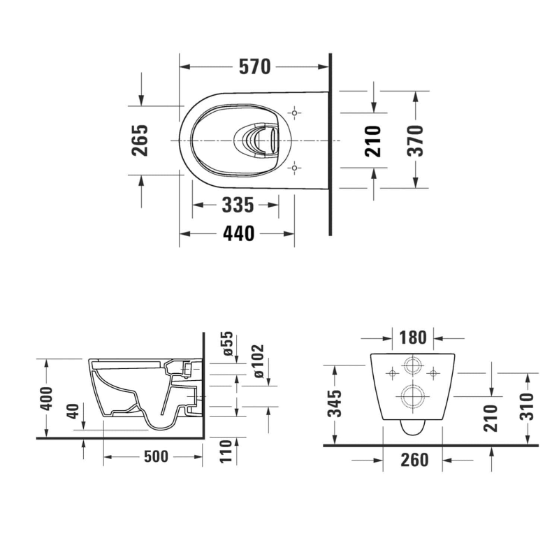 Duravit ME by Starck Wand-WC Rimless mit HygieneGlaze und HygieneFlush