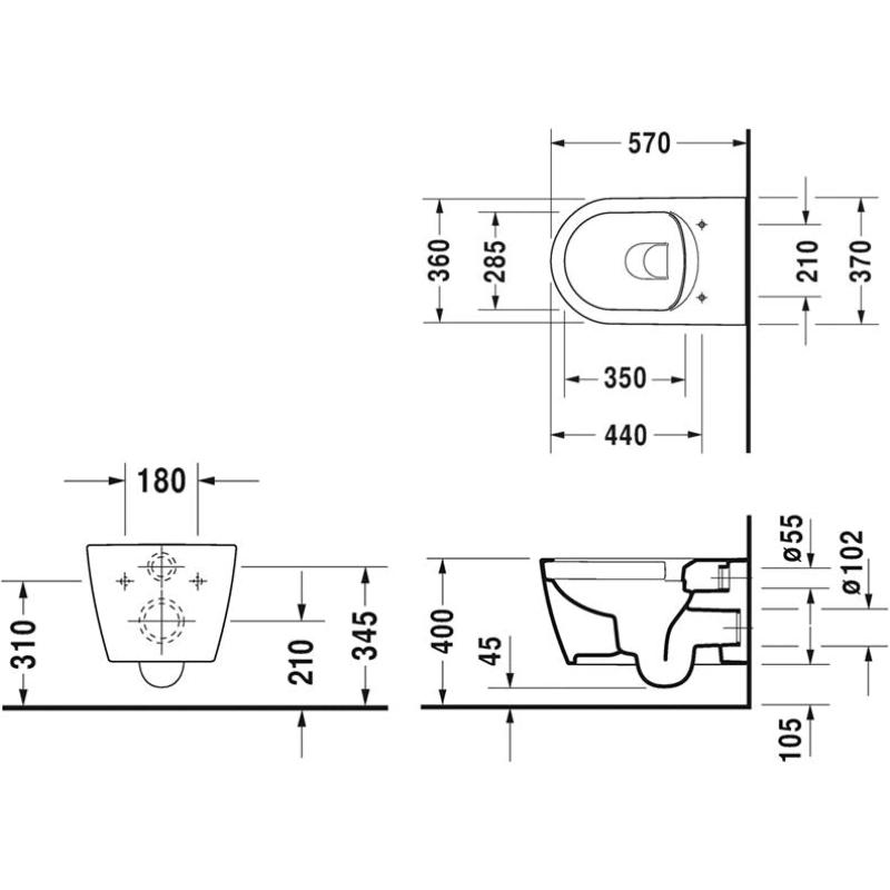 Duravit ME by Starck Wand-WC Rimless mit Wondergliss Komplettset