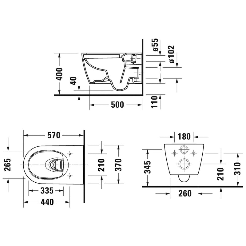 Duravit ME by Starck Wand-WC Rimless Set mit HygieneGlaze und HygieneFlush