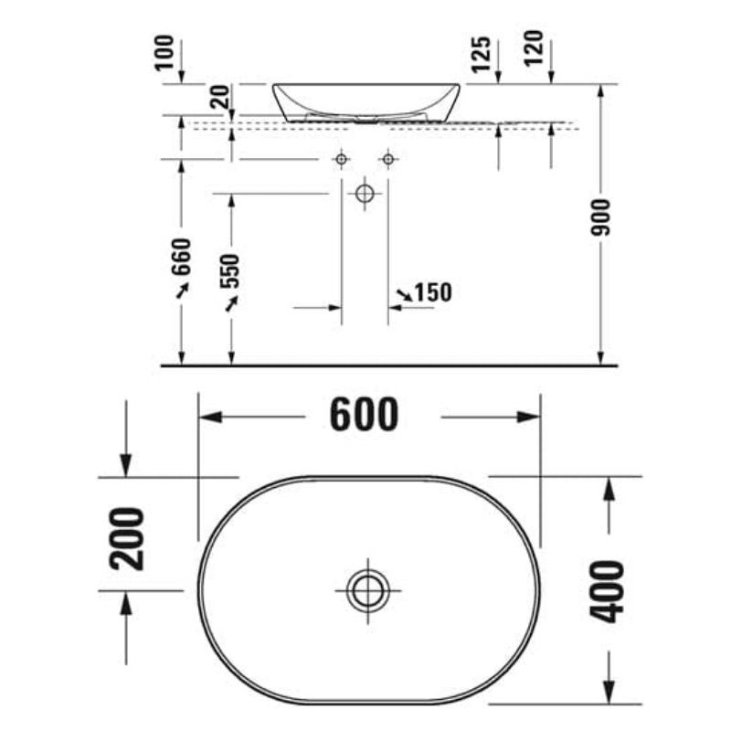 Duravit D-Neo Aufsatzbecken oval 60 cm, ohne Hahnloch, ohne Überlauf