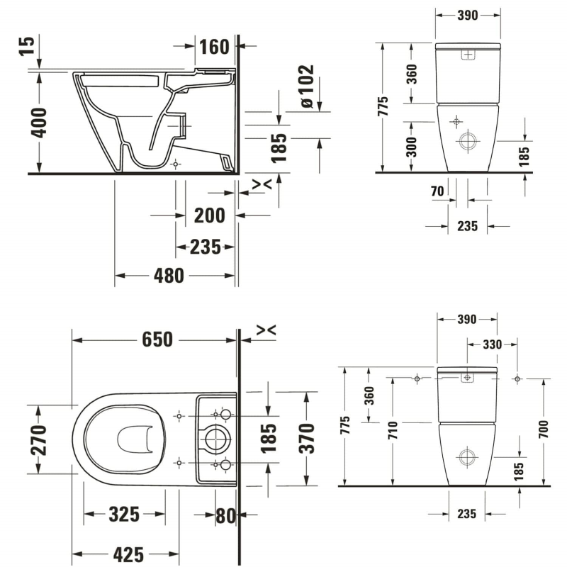 Duravit D-Neo Stand-WC Rimless für Kombination mit Aufsatzspülkasten