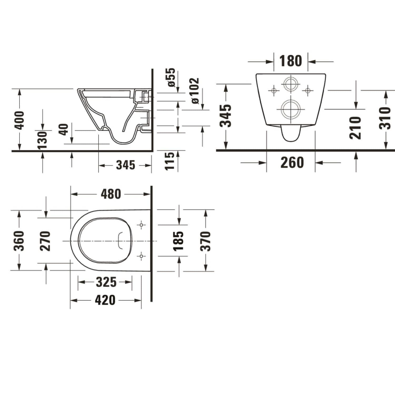 Duravit D-Neo Wand-WC Rimless, Compact-Tiefspüler, mit Durafix