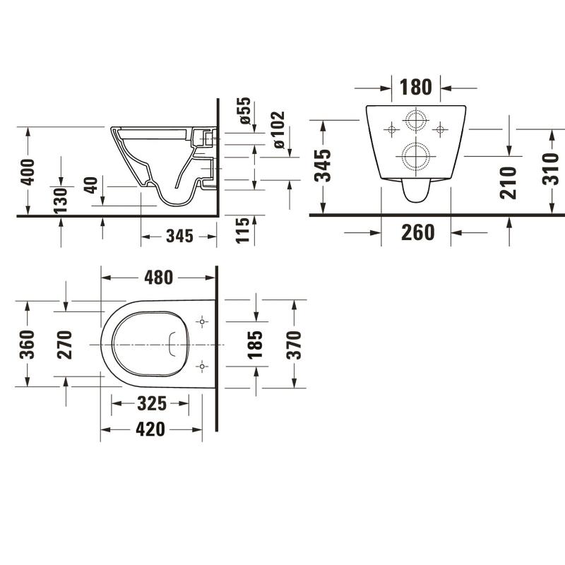 Duravit D-Neo Wand-WC-Set Rimless, Compact-Tiefspüler, mit Durafix