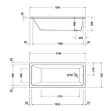 Duravit No. 1 Rechteck-Badewanne 170 x 75 cm mit 1 Rückenschräge