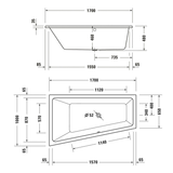 Duravit No. 1 Trapez-Badewanne 170 x 100 cm mit 1 Rückenschräge links