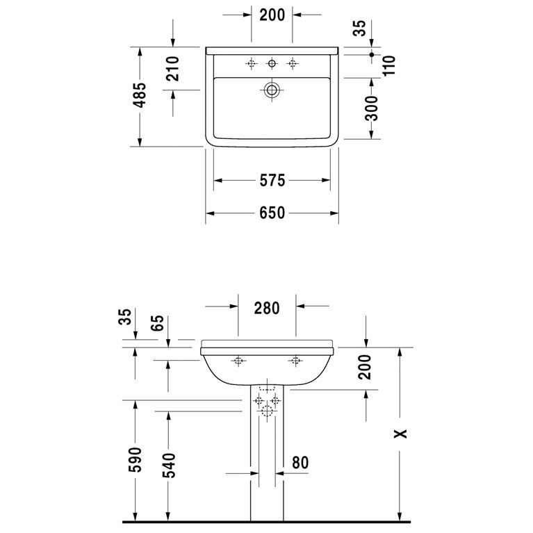 Duravit Starck 3 Waschtisch 65 cm mit 1 Hahnloch