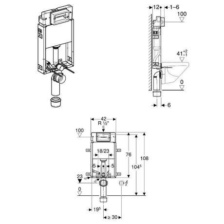 Geberit Kombifix Element für Wand-WC, 108 cm, mit Delta UP-Spülkasten 12 cm, für Betätigung von vorne