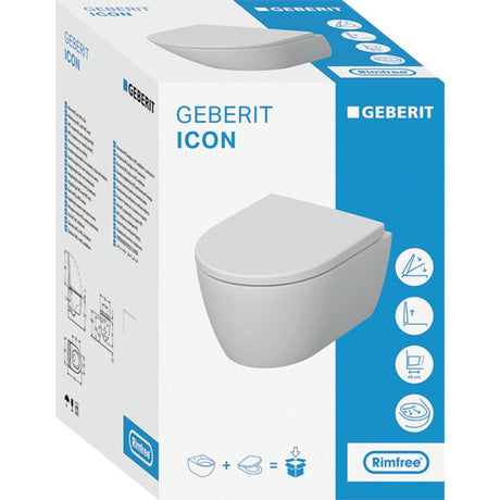 Geberit iCon Set Wand-WC Tiefspüler, verkürzte Ausladung, geschlossene Form, Rimfree, mit WC-Sitz