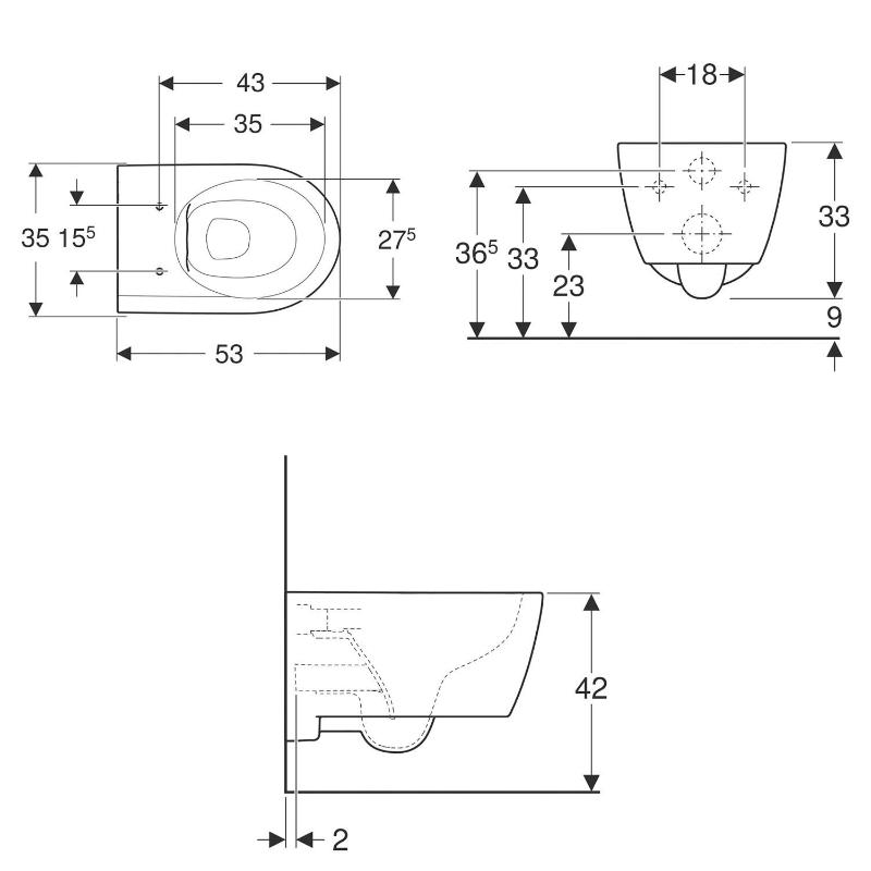 Geberit iCon Wand-WC Tiefspüler, geschlossene Form, Rimfree