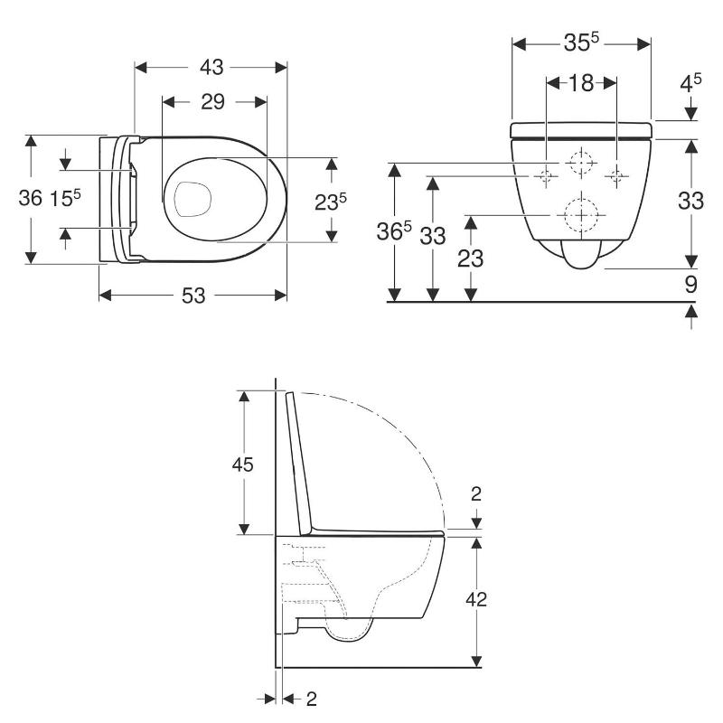 Geberit iCon Set Wand-WC Tiefspüler, geschlossene Form, Rimfree, mit WC-Sitz