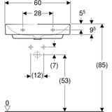 Geberit ONE Waschtisch 60 cm, Abgang vertikal, 1 Hahnloch, ohne Überlauf