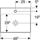 Geberit ONE Aufsatzwaschtisch, 1 Hahnloch, ohne Überlauf, Abgang vertikal