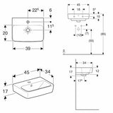 Geberit Renova Plan Handwaschbecken 45 cm mit Hahnloch mittig, mit Überlauf