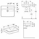 Geberit Renova Plan Waschtisch 55 cm mit Hahnloch mittig, mit Überlauf