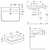 Geberit Renova Plan Waschtisch 65 cm mit Hahnloch mittig, mit Überlauf