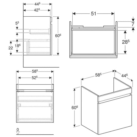 Geberit Renova Plan Unterschrank für Waschtisch 65 cm, mit 1 Schublade und 1 Innenschublade