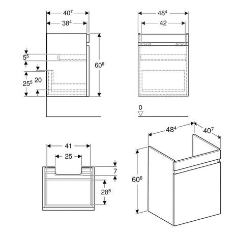 Geberit Renova Plan Unterschrank für Waschtisch 55 cm, mit 1 Schublade und 1 Innenschublade