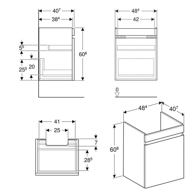 Geberit Renova Plan Unterschrank für Waschtisch 55 cm, mit 1 Schublade und 1 Innenschublade