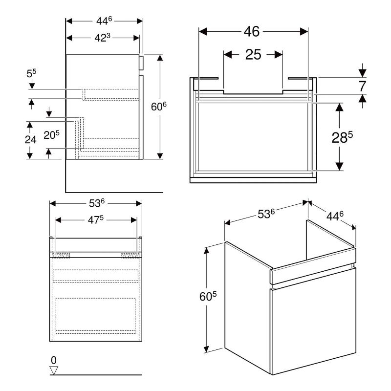 Geberit Renova Plan Unterschrank für Waschtisch 60 cm, mit 1 Schublade und 1 Innenschublade