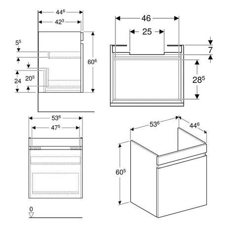 Geberit Renova Plan Unterschrank für Waschtisch 60 cm, mit 1 Schublade und 1 Innenschublade