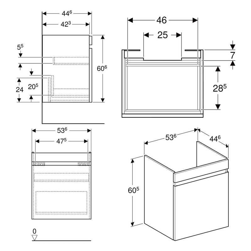 Geberit Renova Plan Unterschrank für Waschtisch 60 cm, mit 1 Schublade und 1 Innenschublade