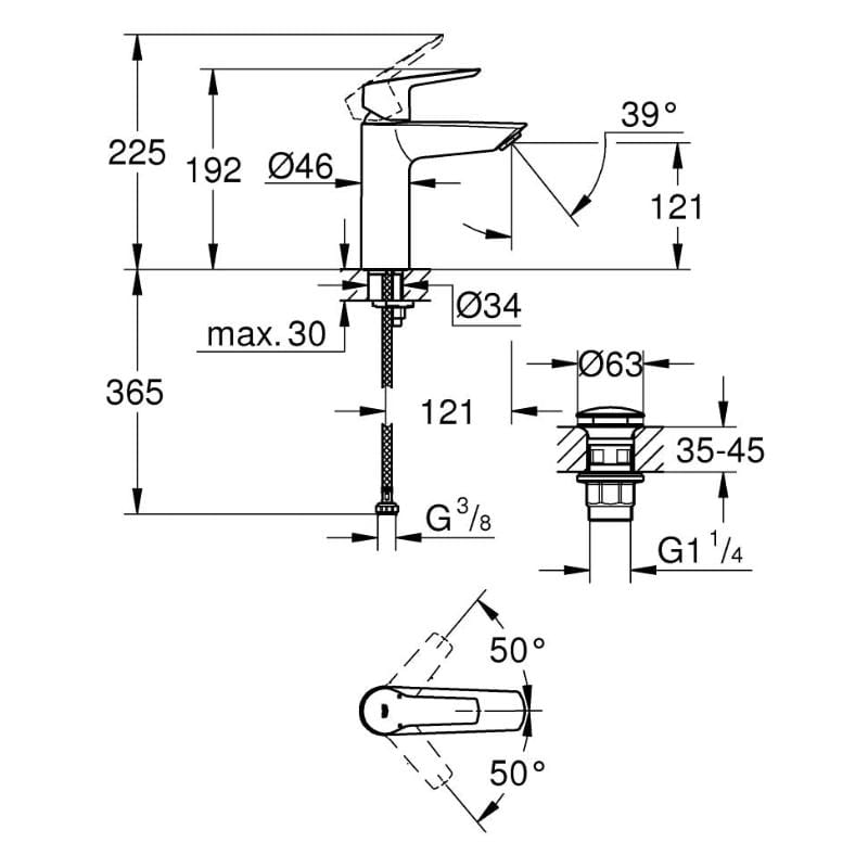 GROHE Start Einhand-Waschtischbatterie, 1/2" M-Size