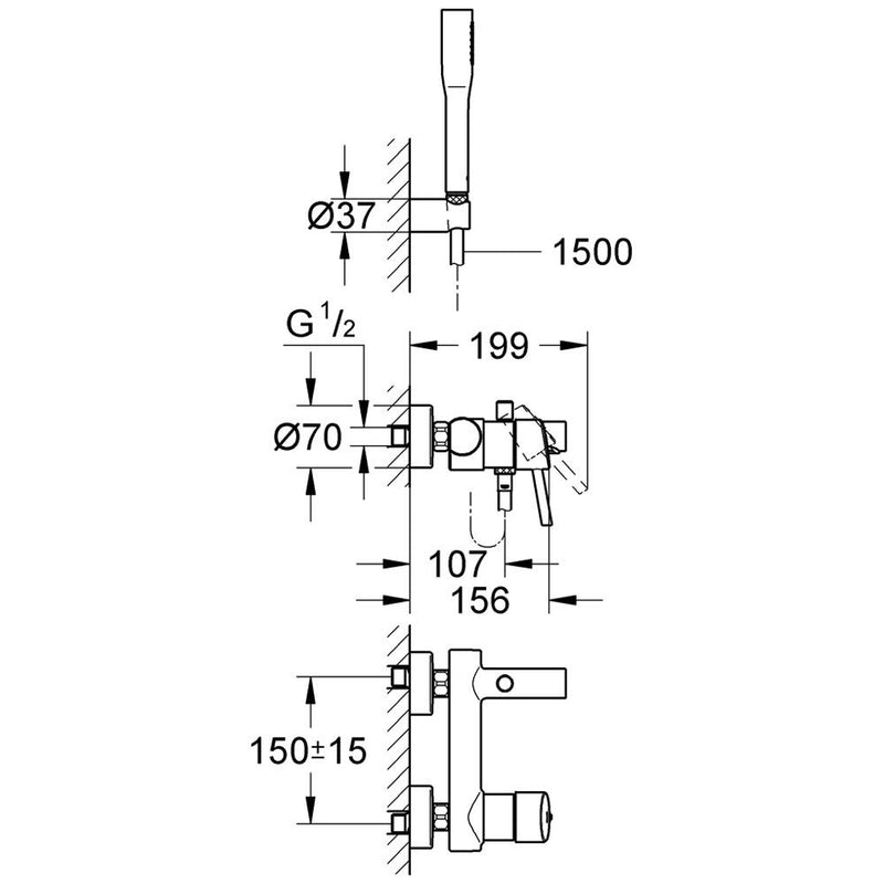 GROHE Concetto Einhand-Wannenbatterie mit Brausegarnitur