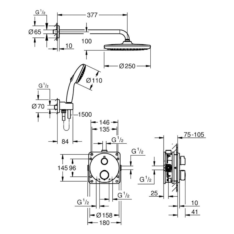 GROHE Precision Duschsystem, Unterputz, mit Vitalio Start 250, rund