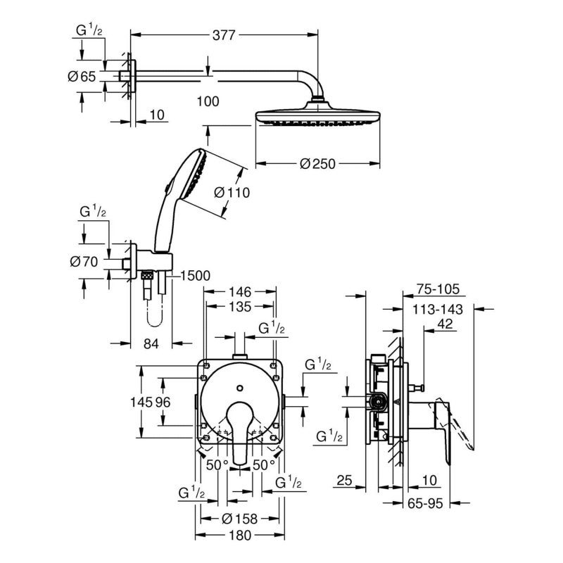 GROHE Start Duschsystem Unterputz mit Vitalio Start 250