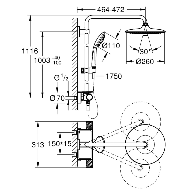 GROHE Vitalio System 260 Duschsystem mit Thermostatbatterie