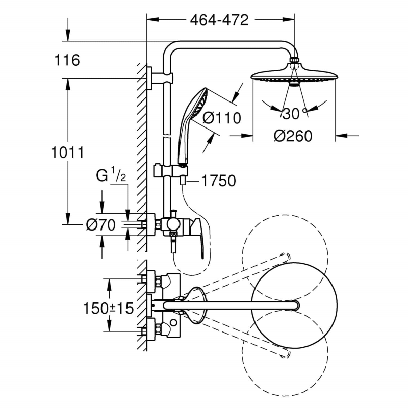 GROHE Vitalio Joy System 260 Duschsystem mit Einhandmischer für Wandmontage