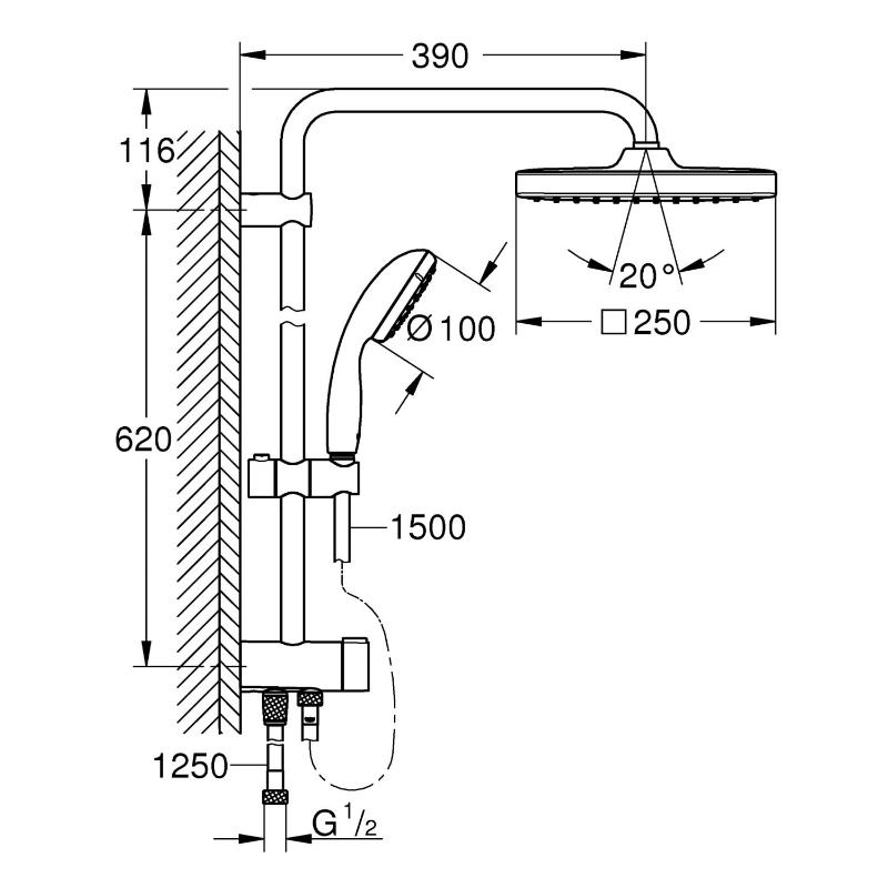 GROHE Vitalio Start System 250 Cube Flex Duschsystem mit Umstellung