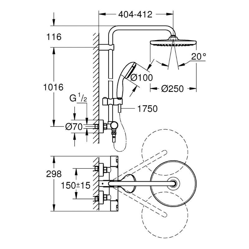 GROHE Vitalio Start System 250  Duschsystem mit Thermostatbatterie