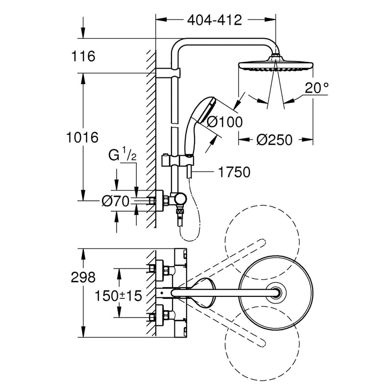 GROHE Vitalio Start System 250  Duschsystem mit Thermostatbatterie