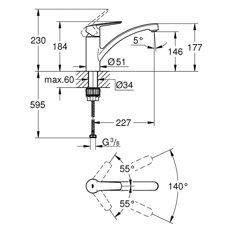 GROHE Start Einhand-Spültischbatterie 1/2" flacher Auslauf