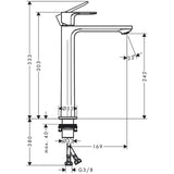 hansgrohe Rebris S Einhebel-Waschtischarmatur 240 CoolStart für Waschschüsseln ohne Ablaufgarnitur
