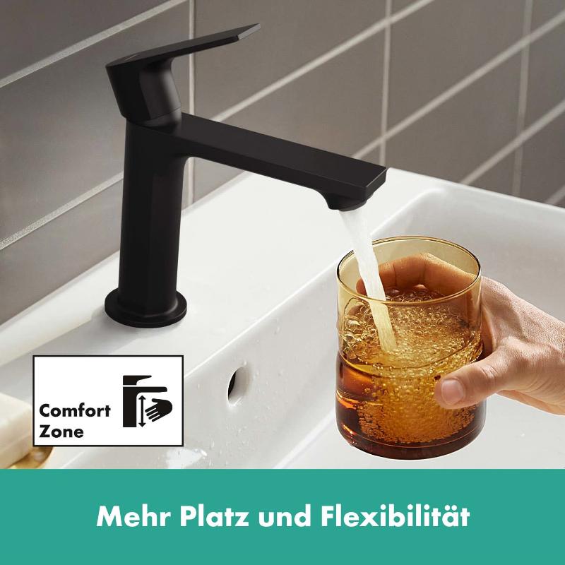 hansgrohe Rebris E Einhebel-Waschtischarmatur 110 CoolStart wassersparend+ mit Zugstangen-Ablaufgarnitur