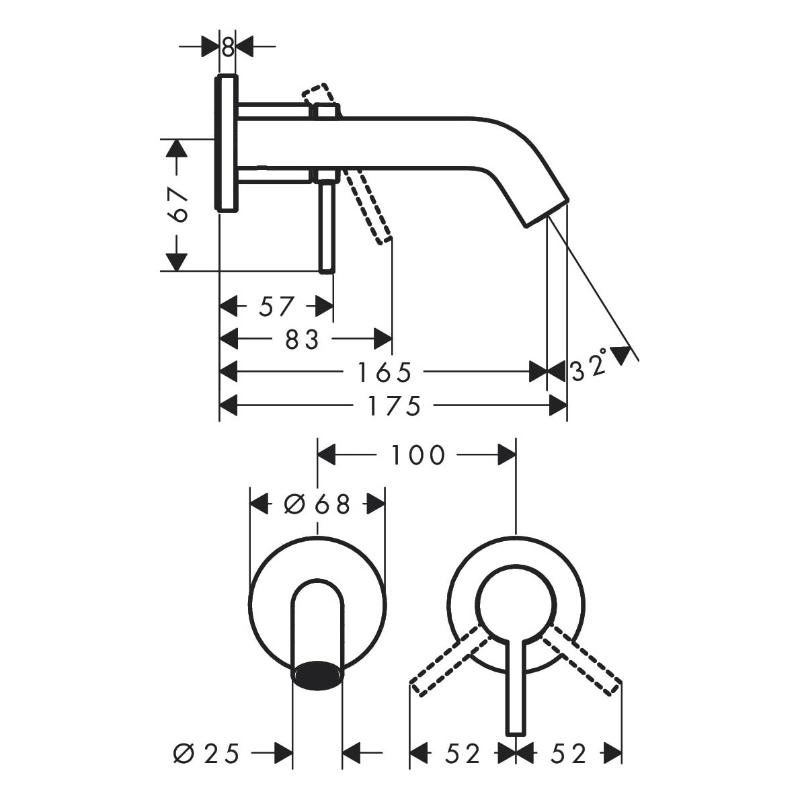 hansgrohe Tecturis S Einhebel-Waschtischarmatur Unterputz für Wandmontage mit Auslauf 16,5 cm