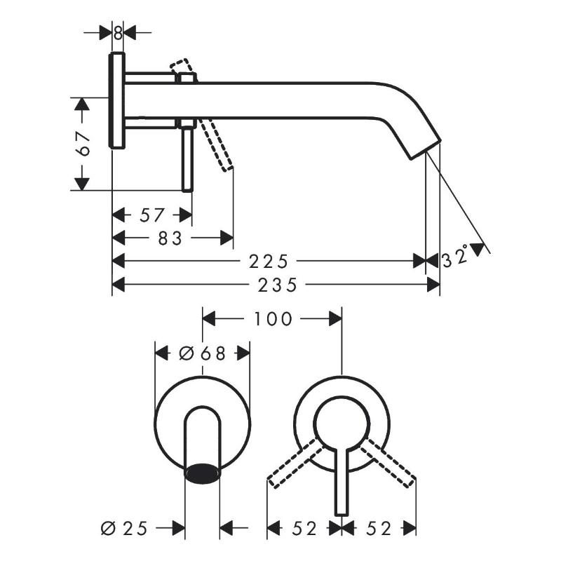 hansgrohe Tecturis S Einhebel-Waschtischarmatur Unterputz für Wandmontage mit Auslauf 22,5 cm