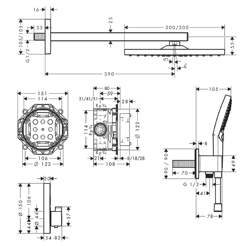 hansgrohe Raindance E Brausesystem 300, 1 Strahlart mit ShowerSelect Square