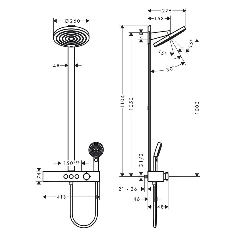 hansgrohe Pulsify S Showerpipe 260 2 Strahlarten, mit Shower Tablet Select 400