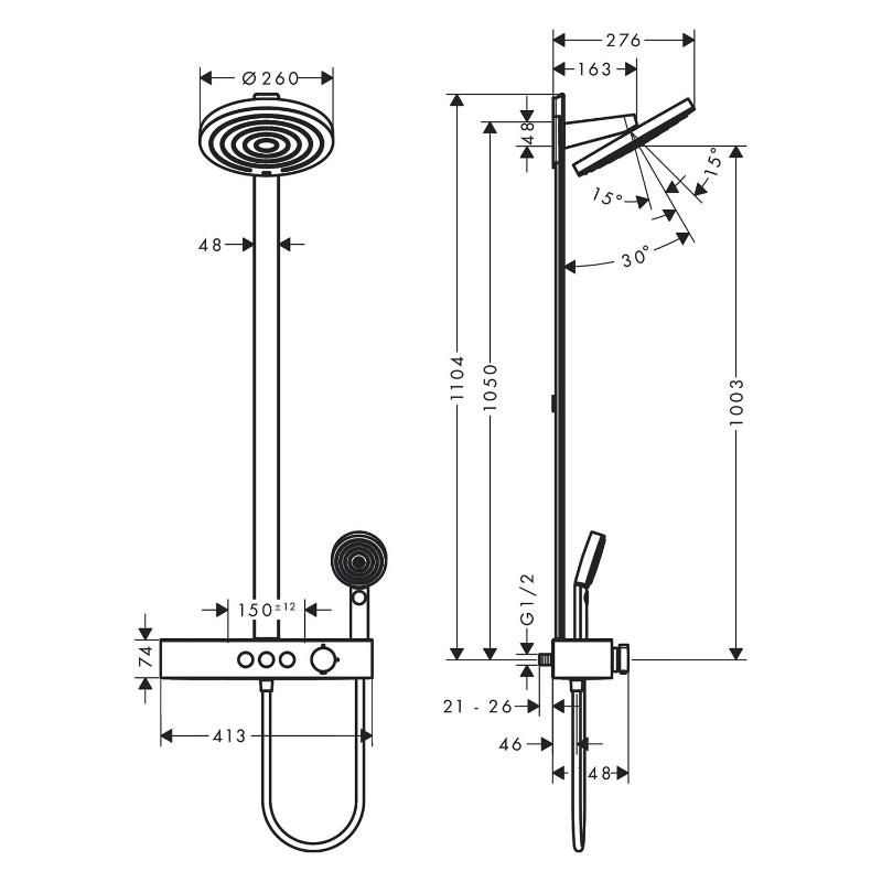 hansgrohe Pulsify Showerpipe 260 2 Strahlarten EcoSmart, mit Shower Tablet Select 400