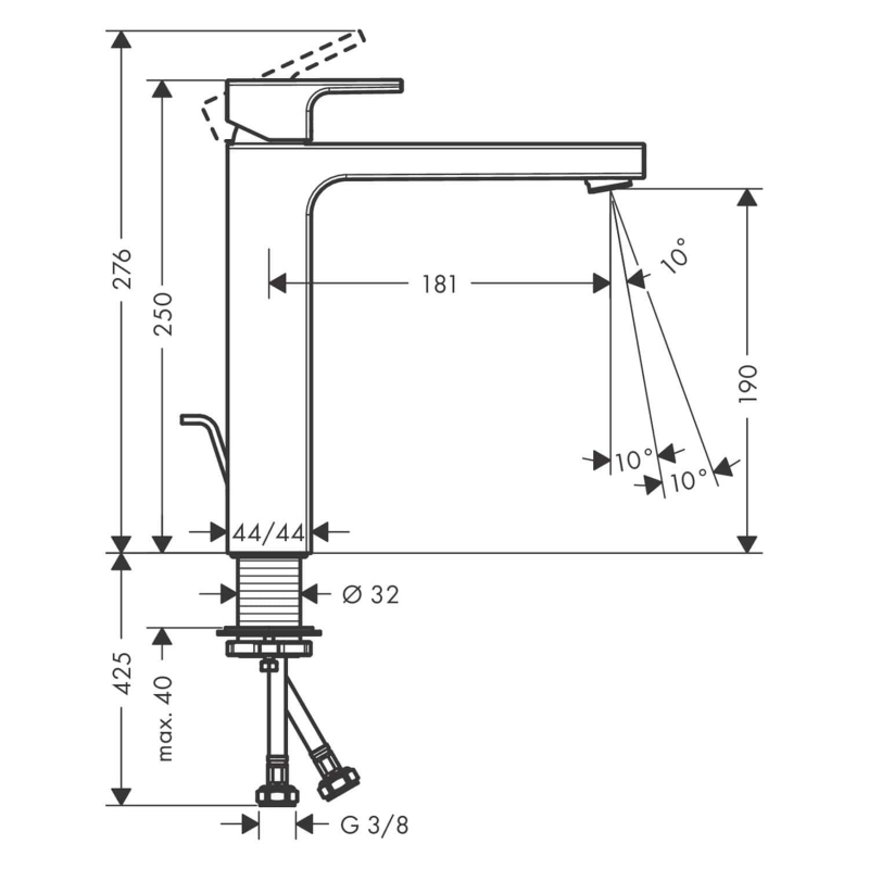 hansgrohe Vernis Shape Waschtischarmatur 190 mit Zugstangen-Ablaufgarnitur