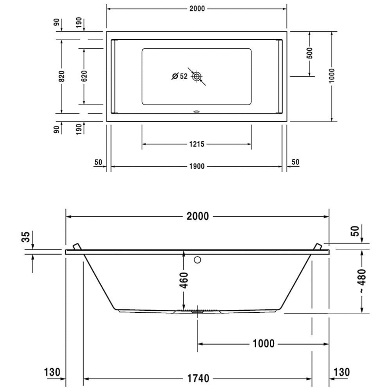 Duravit Starck Badewanne Rechteck 200 x 100 cm